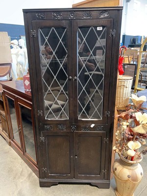 Lot 1377 - Dark oak finish corner display cabinet with...
