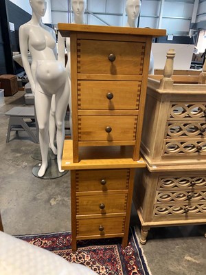 Lot 1380 - Pair of 3 drawer wooden night stands with...