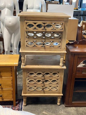 Lot 1381 - Pair of limed wood finish 3 drawer night...