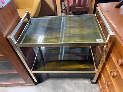 Lot 1382 - Brass finish two tier serving trolley with...