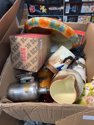 Lot 1505 - 3 boxes of assorted vases, silver plate,...