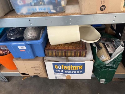 Lot 1529 - 3 boxes of various home wares, a bag of DVDs...