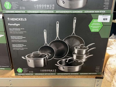 Lot 1670 - Henckels Paradigm 11 piece cookware set, boxed