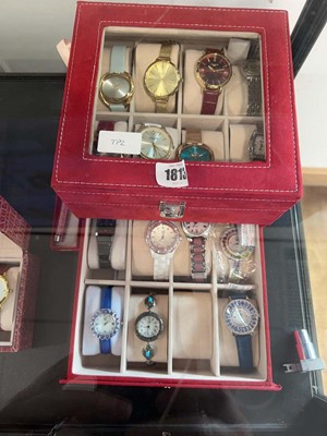 Lot 1813 - Two tier watch storage case with various...