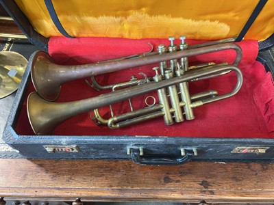 Lot 1388 - Briefcase containing 2 trumpets