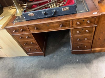 Lot 1389 - Pedestal desk with leather top, 1 large middle...