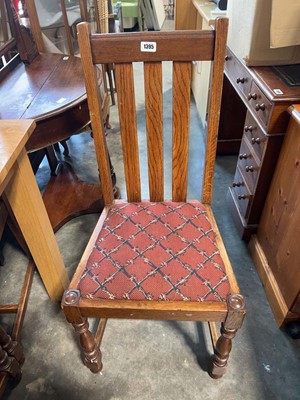 Lot 1395 - 4 dark wooden dining chairs with lattice seat...