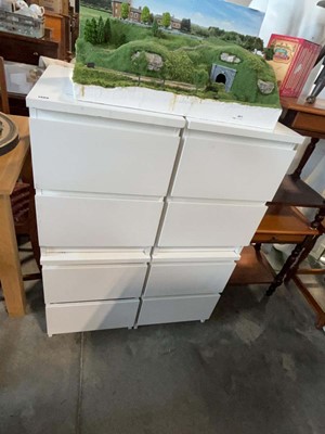 Lot 1408 - 2 modern pairs of gloss white 2 drawer bedsides
