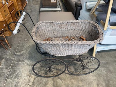 Lot 1436 - Vintage wicker pram