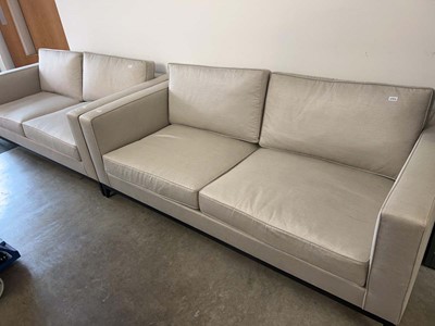 Lot 1437 - Modern pair of light grey fabric uphostered...