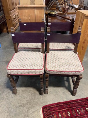 Lot 1442 - Set of 4 oak framed vintage Spanish style...
