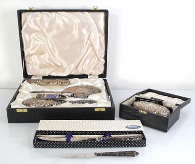 Lot 377 - A three piece silver dressing table set, B&Co.,...