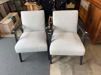 Lot 1443 - Modern pair of grey fabric upholstered easy...