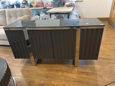 Lot 1444 - Modern ribbed front dark grey gloss finish...