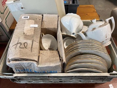 Lot 1458 - Crate containing white and gilt ceramic part...