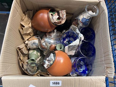 Lot 1486 - Box of miscellaneous chinaware and glassware...