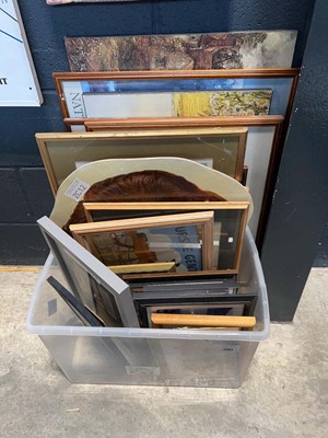 Lot 1497 - Plastic bucket of various pictures and prints,...