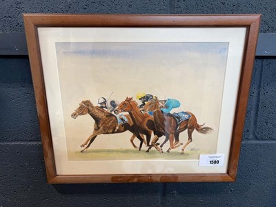 Lot 1500 - Watercolour of a horse race signed by the...