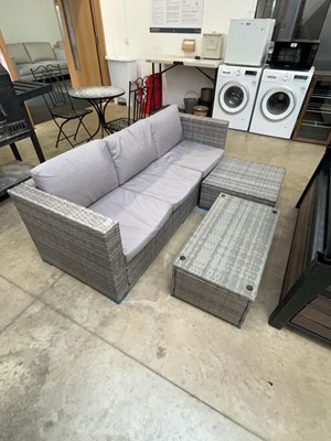 Lot 2354 - Grey rattan L shaped garden sofa with light...