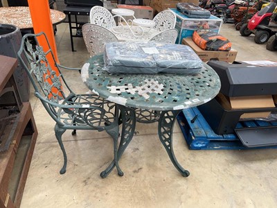 Lot 2366 - Green decorative metal garden table with...