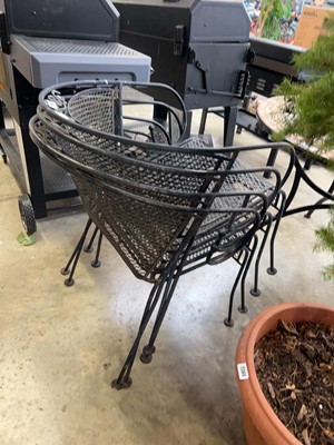 Lot 2368 - Set of 4 black metal mesh back garden chairs