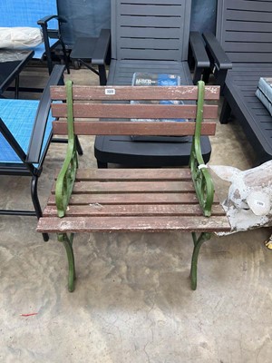 Lot 2373 - Decorative metal ended wooden slated garden...