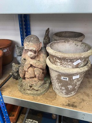 Lot 2450 - Decorative concrete monkey together with 2...