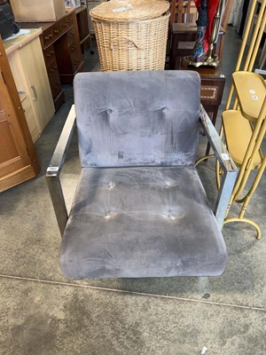 Lot 1402 - Grey upholstered armchair on chrome support