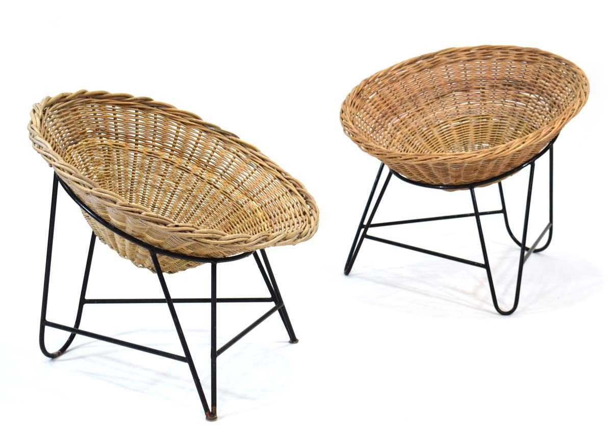 Lot 36 - A pair of 1950/60's bamboo basket chairs on...