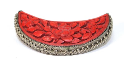 Lot 501 - A cinnabar lacquer brooch of crescent moon...