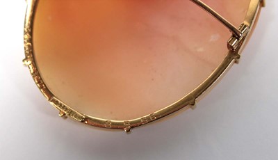 Lot 502 - A 15ct yellow gold mounted cameo brooch carved...