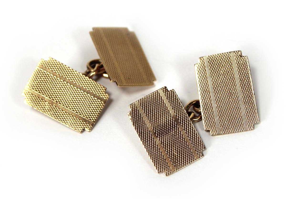 Lot 508 - A pair of 9ct yellow gold engine turned...