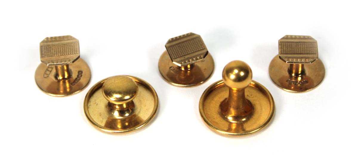 Lot 510 - Two 9ct yellow gold dress studs and three 9ct...