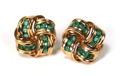 Lot 523 - A pair of 9ct yellow gold ear studs of knot...