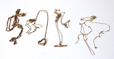 Lot 527 - Four 9ct yellow gold finelink necklaces, one...