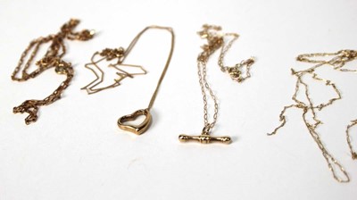 Lot 527 - Four 9ct yellow gold finelink necklaces, one...