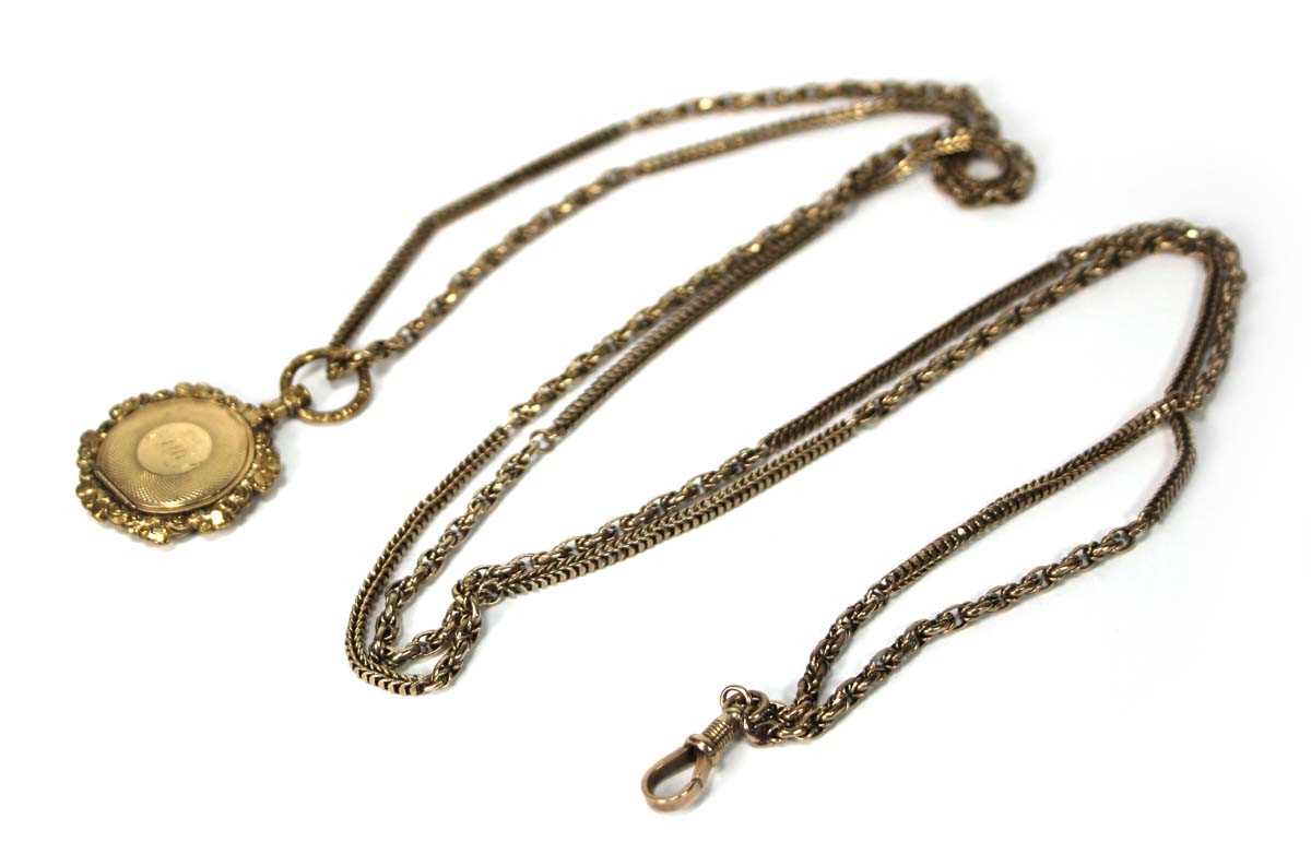 Lot 537 - A gold plated fancy link muff/guard chain...