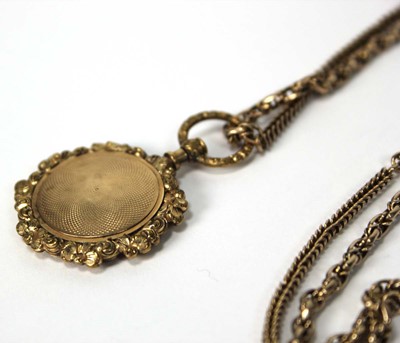 Lot 537 - A gold plated fancy link muff/guard chain...