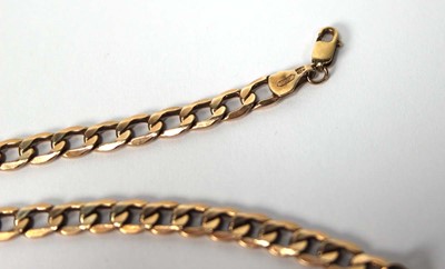 Lot 559 - A 9ct yellow gold flat curblink necklace with...