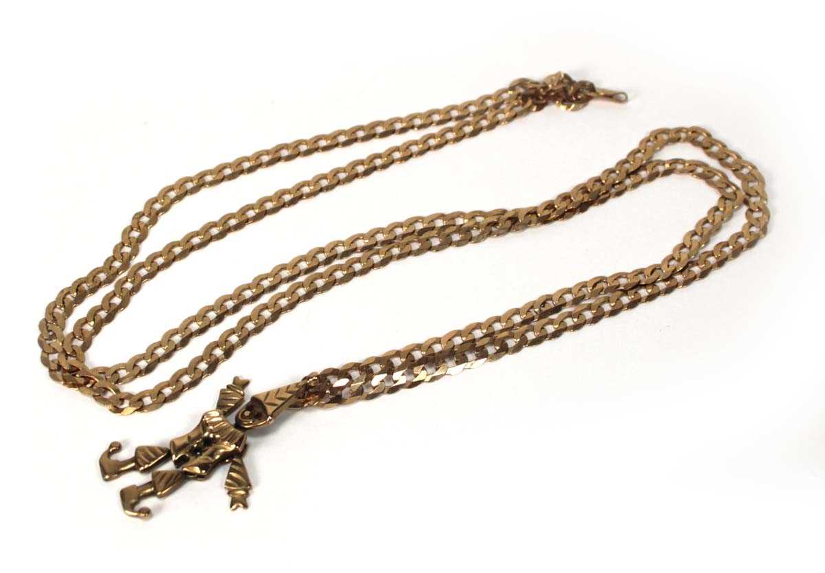 Lot 560 - A 9ct yellow gold flat curblink necklace...