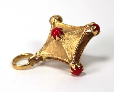 Lot 561 - A yellow metal pendant of openwork diamond...
