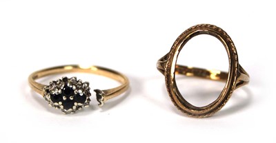 Lot 563 - A 9ct yellow gold ring mount, Birmingham 1977,...