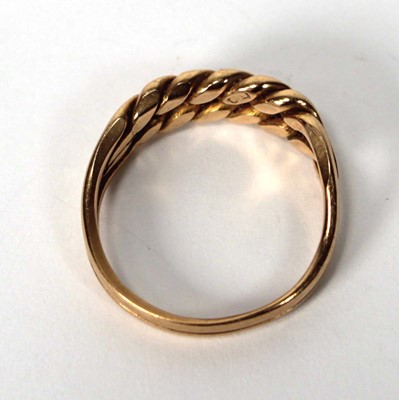 Lot 577 - An 18ct yellow gold keepers type ring, ring...