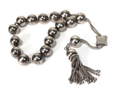 Lot 592 - A set of silver worry beads (komboloi) with...
