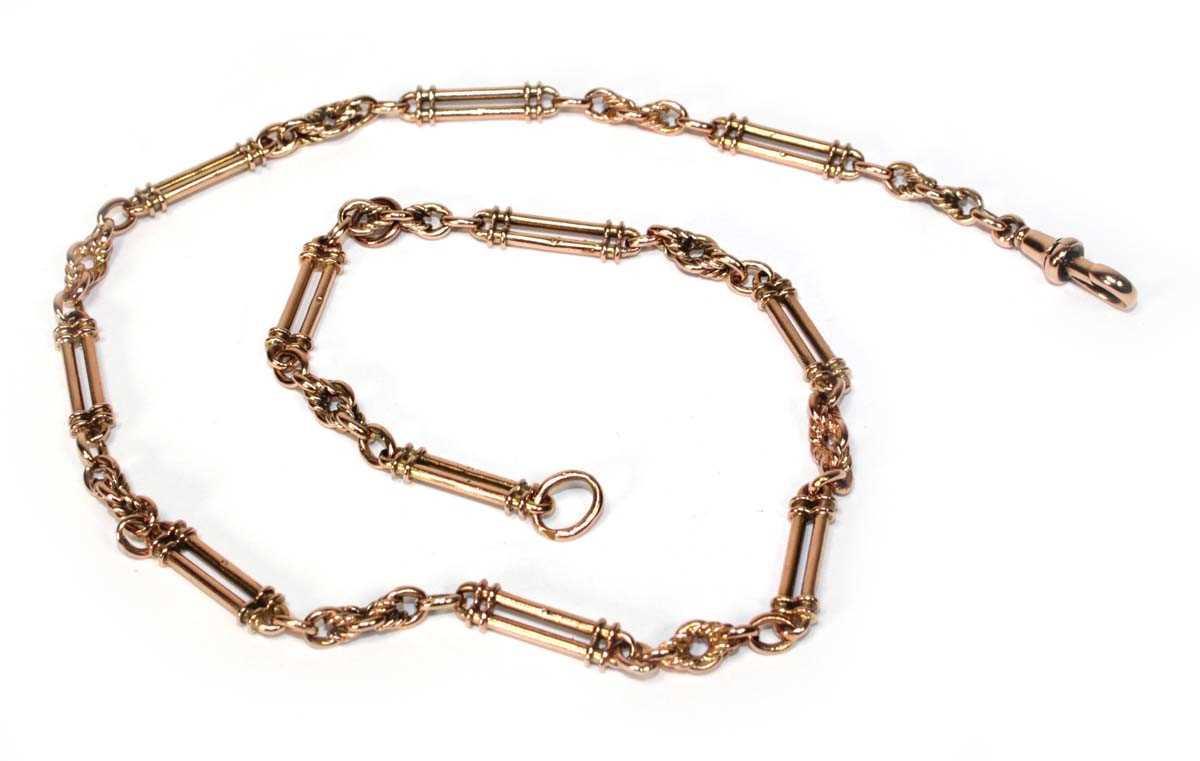 Lot 595 - A rose/yellow gold fancy link necklace with...
