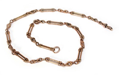 Lot 595 - A rose/yellow gold fancy link necklace with...