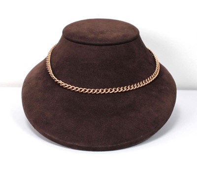 Lot 596 - A 9ct rose gold curblink necklace, l. 40 cm,...