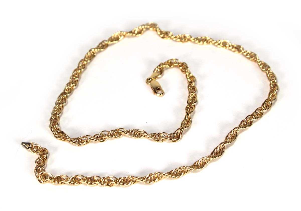 Lot 608 - An 18ct yellow gold ropetwist necklace with...