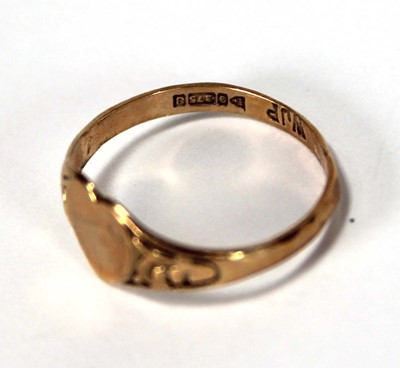 Lot 612 - Two 9ct yellow gold heart design signet rings,...