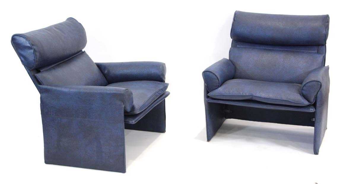 Lot 25 - A pair of Saporiti Italian blue vinyl lounge...